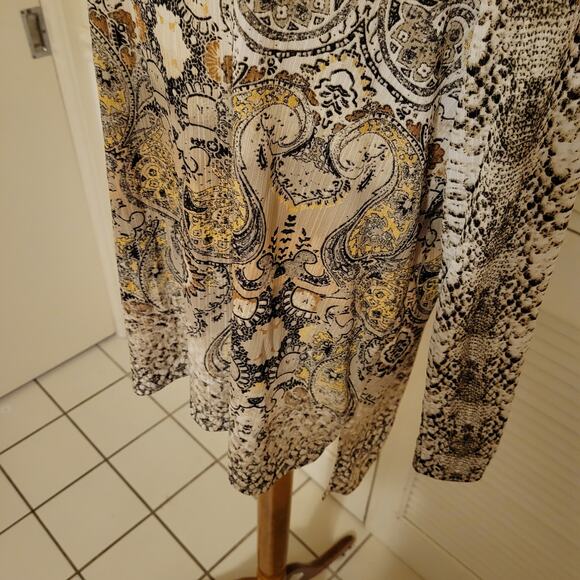 Oriental Print Tunic Blouse Boho Dana Buchman XL Flowy Stretchy Top - Picture 3 of 7